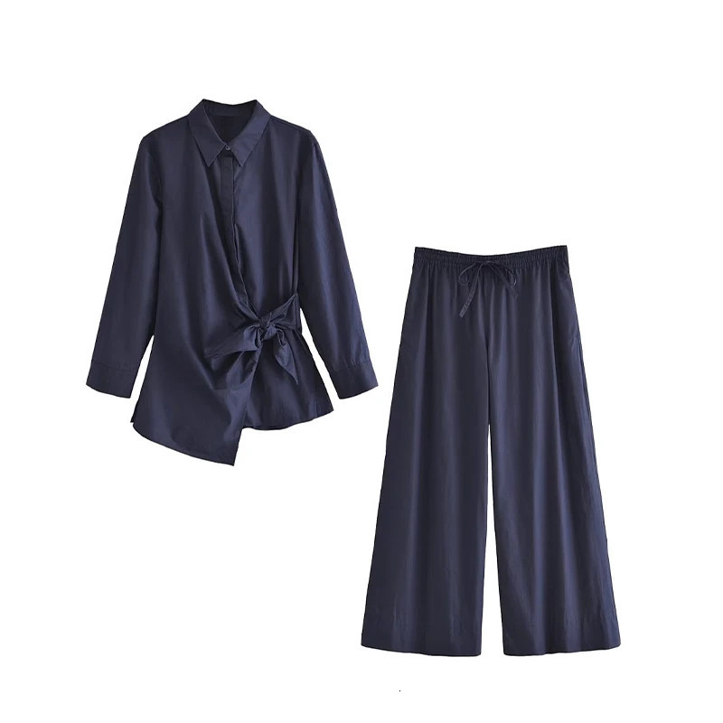 Elegant Pant Sets for Women Long Sleeve Streetwear Fashion Two Piece Loose Solid Casual Turn Down Collar 240627