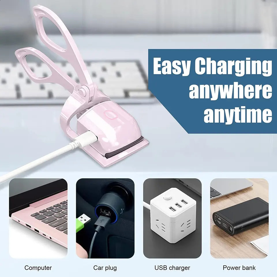 Mini Electric Heated Eyelash Curler USB Rechargeable Styling Eyelash Long Lasting Natural Eyelash Curl Beauty Makeup Tools 240701