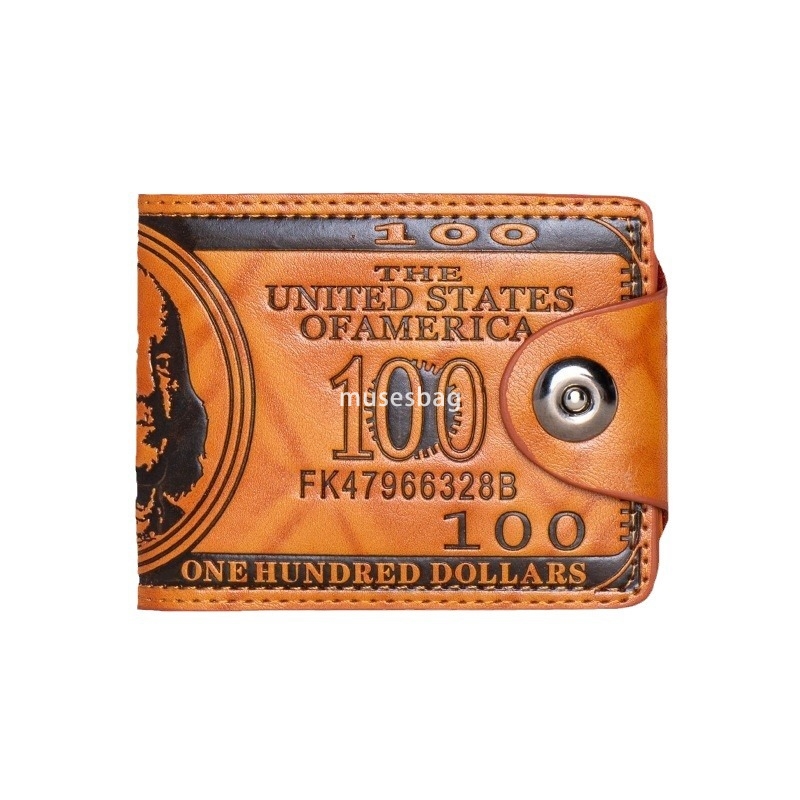 Fashionable high-end US dollar wallet for both men and women personalized magnetic buckle pressure changes to 100 yuan US dollar short wallet PU leath