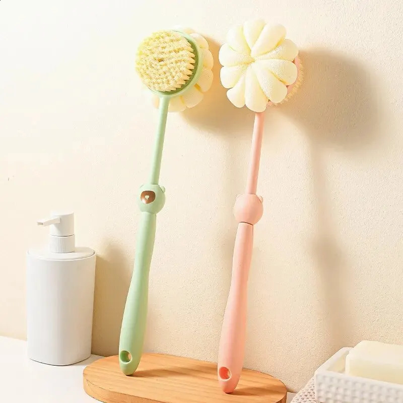 Sided Shower Body Brush Silicone Long Handle Bathroom Wash Brush Bathing Massage Back Body Exfoliating Brush Bath Supplies 240701