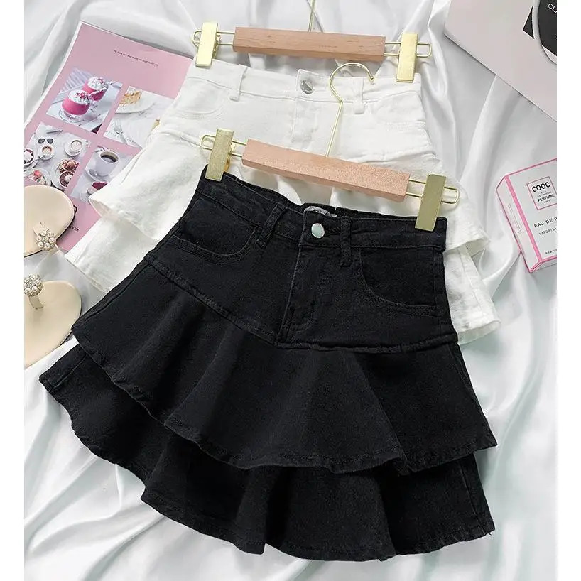 Girls Skirt Fashionable Spring and Summer Elastic Waist Casual Simple Solid Color Sweet Girls Mini Skirts 240701