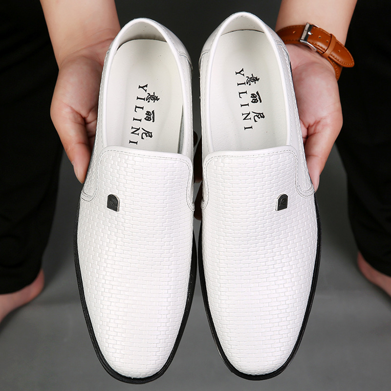 Leather men's sandals, leather shoes, summer leather sandals, men's holes, breathable, cut-outs, white business formal casual shoes