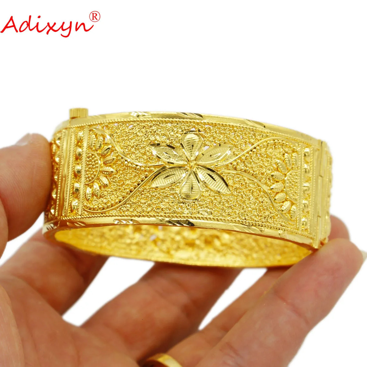 Adixyn womens hand bracelets 24k gold color can openbangles for unisex indian dubai jewelry wide bangle wedding gifts N022231 240626