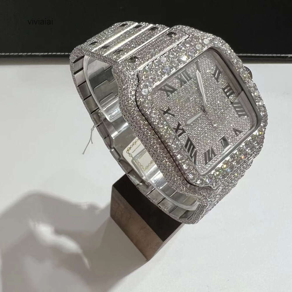 2022 Luxury Iced Out Diamond Square Watch Moissanite Watch Mens diamond Wrist Mechanical Watch for Date