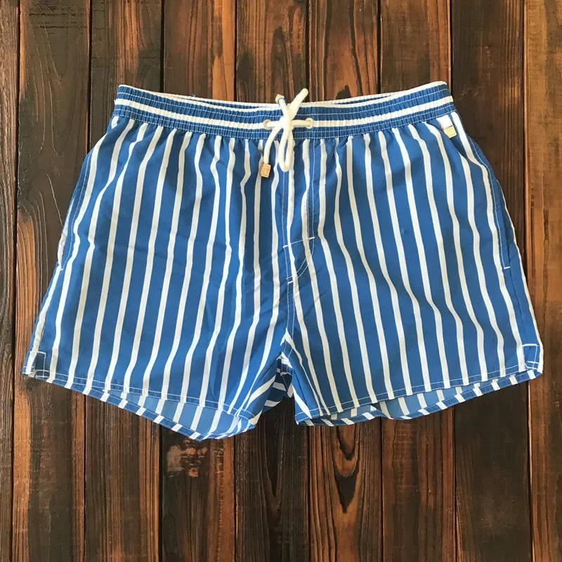 Mens clothing 2023 beach pants mens beach vacation white striped shorts hot spring swim pants lining 240701