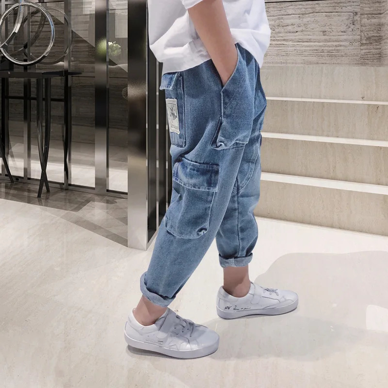 Boys Loose Pants Spring Denim Trousers for Children Korean Toddler Baby Clothes Teenage Jeans Cargo Pants 2 5 8 10 12 14Years 240701