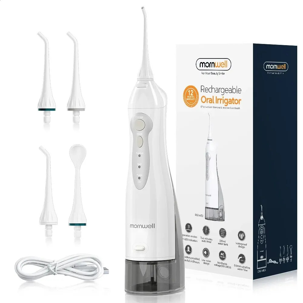 Mornwell D52 Oral Irrigator USB Rechargeable Water Flosser Portable Dental Water Jet Water Tank Waterproof Teeth Cleaner 240701