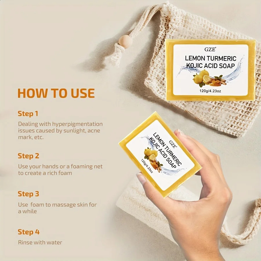 GZE Body Restore Lemon Turmeric Kojic Acid Soap with Shea Butter For Face Body Rejuvenating Exfoliating 240701