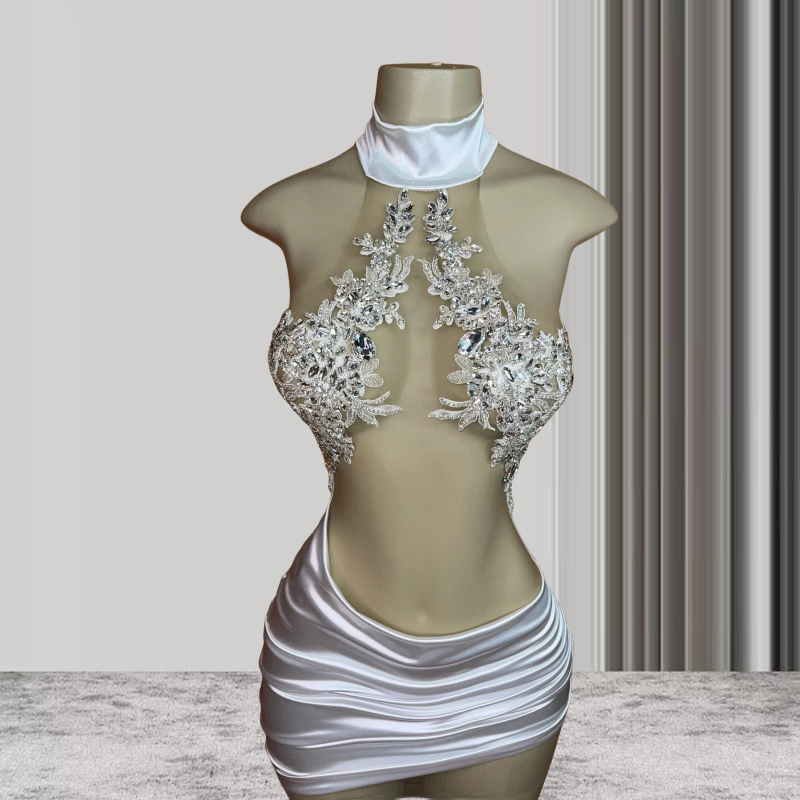 Sexy Crystals Short Prom Dresses For Black Girls See Through Luxury African American Cocktail Dresses Birthday Party Homecoming Gowns J033