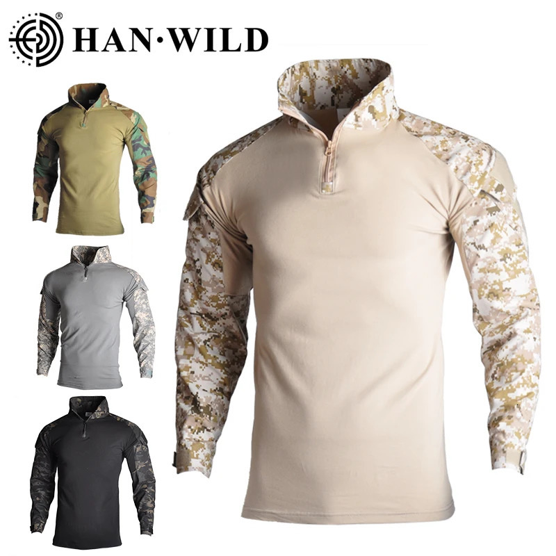 Army Tactical Shirt With Pad Man Shirts Military Combat Long Hunting Cothes Camouflage Paintball T 8XL 240620