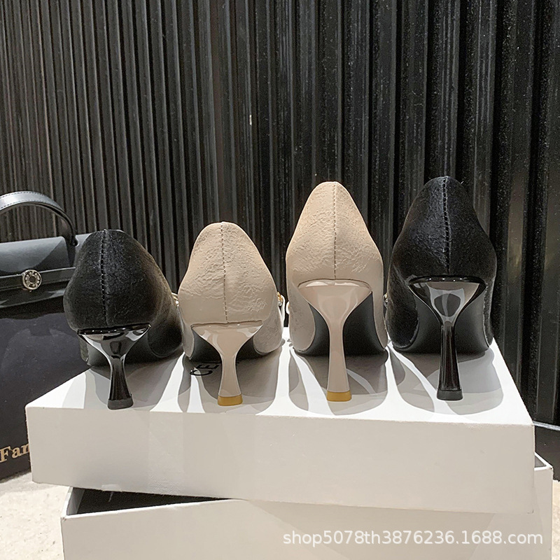 Slender Heels, High Heels, Celebrity Style 2023, Versatile Women's Shoes, Small Fragrance Style, French Heightening, Naked Color