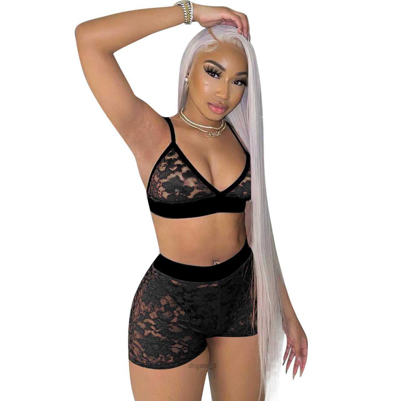 Womens Tracksuits Summer Women Tracksuits Slim Sexy Designer Shorts Two Piece Pants Set Lace Outfits Jogger Suits Suspenders Tops Suit Plus Size Cloth