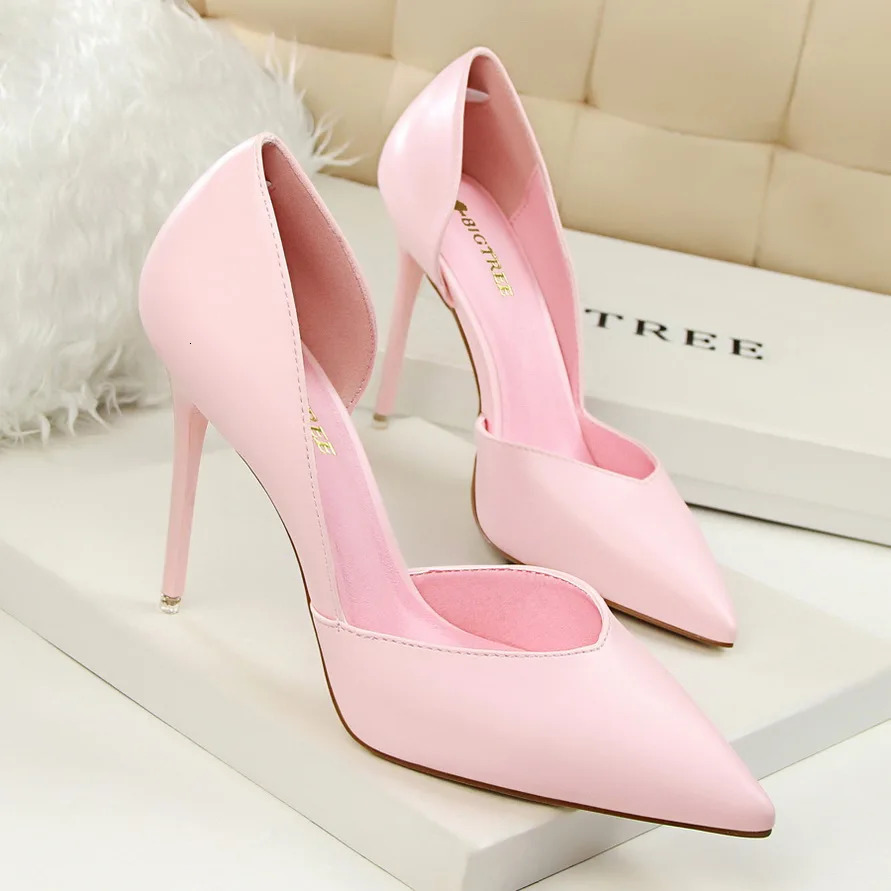 Women 10.5cm High Heels Leather Pumps Escarpins Elegant Sweet Yellow Pink Stiletto Wedding Heels Lady Quality Party Shoes 240701