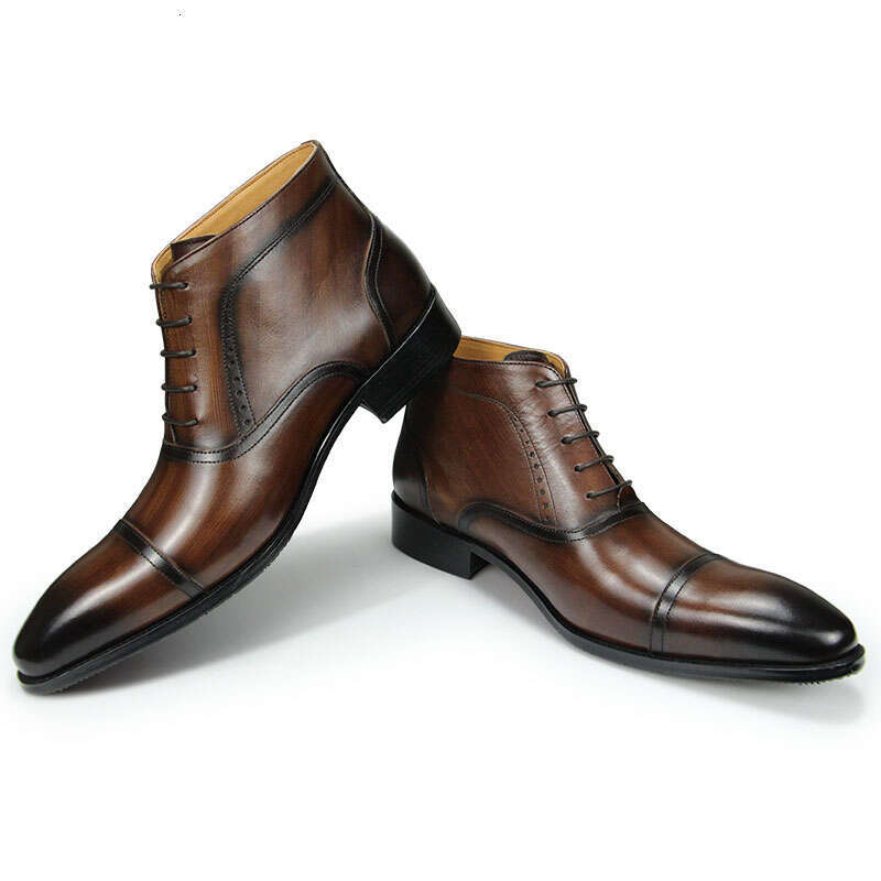 Business Men's Leather Boots Outdoor Premium Designer Pure Handmade With Hanging Up To The Ankle Male's Zipper Shoes Nice