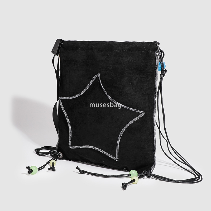 High quality women's high-end new fashion niche black star drawstring simple and large capacity backpack crossbody bag Instagram trend multiple c
