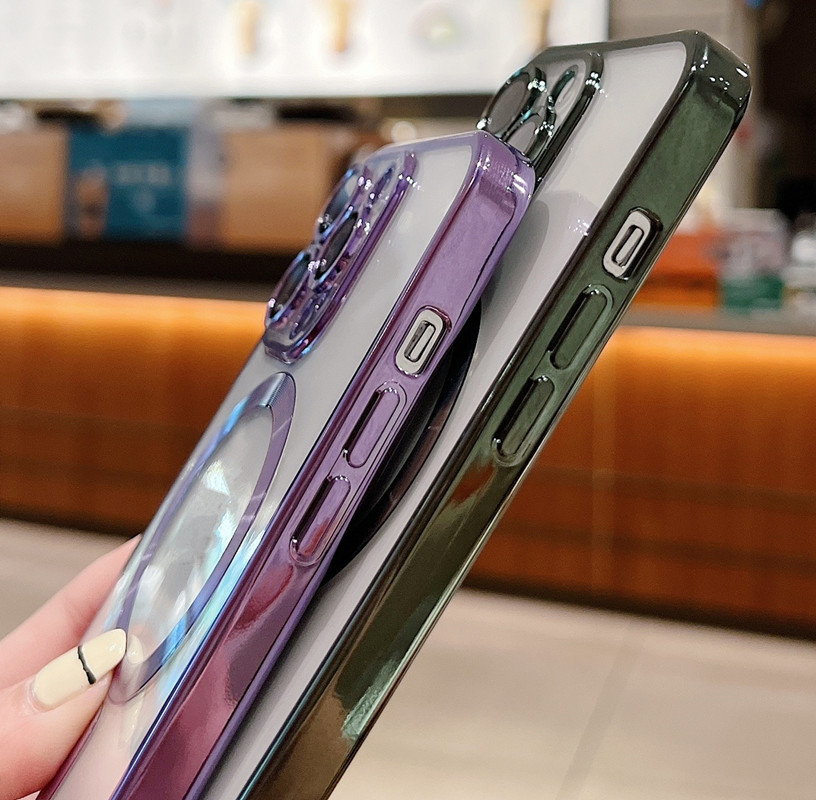 Magnetic Phone Cases for iPhone 16 16E 15 14 13 12 11 Pro Max Samsung S25 S24 S23 S22 Plus Ultra CD Grain Chromed Clear Plating Soft TPU with Camera L