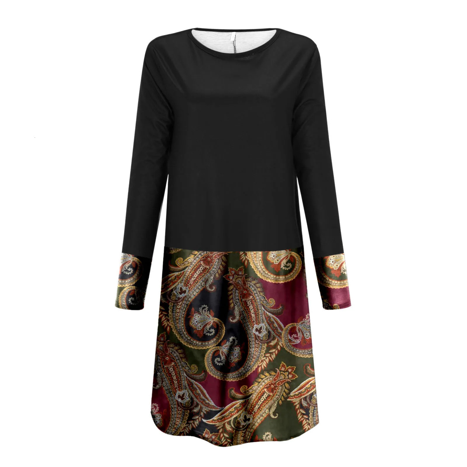 Women Black Print Bohemian Vintage Dresses Long Sleeve Casual Loose Boho Dress for Lady Autumn Spring Clothing 240628