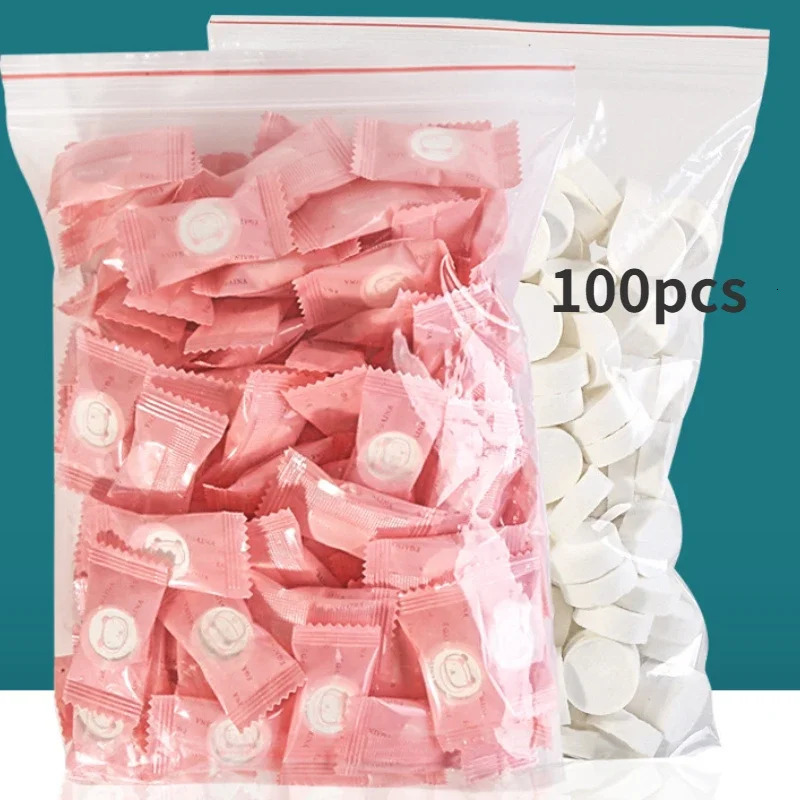 100 pieces of mini compressed towels disposable capsule towels magic care pieces outdoor travel cloth wet wipes paper towels 240702
