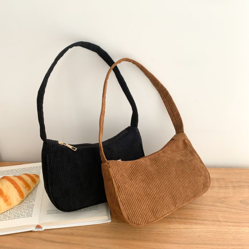 2023 Fashion Vintage Women's Handbags Corduroy Underarm Bag Casual Women Shoulder Bags Solid Color Zipper Female Handbag Clutch