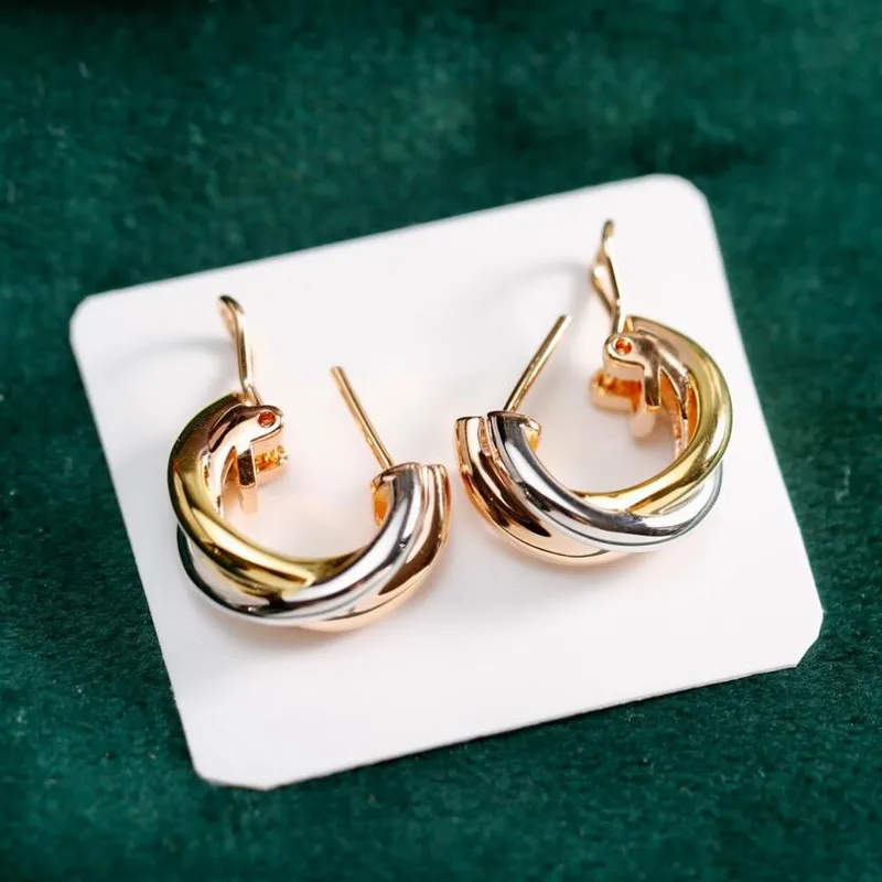 Ladies Earrings Designer Trinity Earrings 3 color metal engraved initials inlaid diamond gold plated earrings designer jewelry earrings ladies and girls gifts