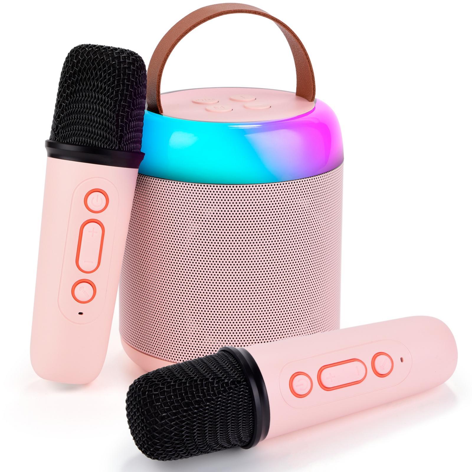 Mini Karaoke Machine for Kids with 2 wireless microphones Portable Bluetooth 5.3 Speaker LedLights Karaoke Gifts for Girls Boys Adult Birthday