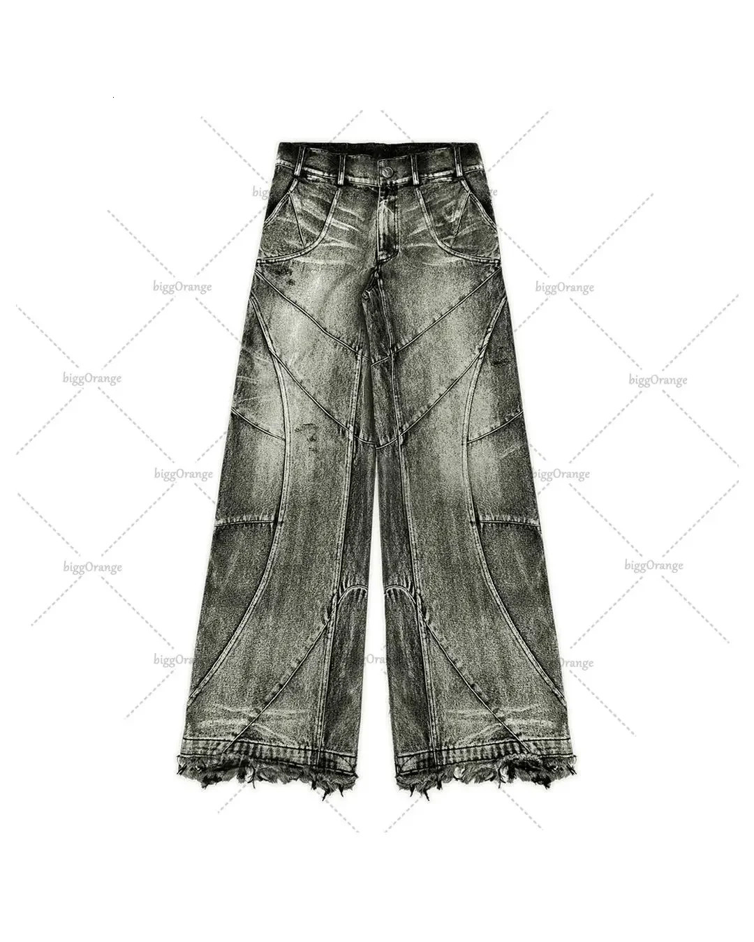 Y2K Destroyed Stitching Jeans Mens Black Washed Jeans Gothic Style Street Trend Clothing Retro Loose Wide Leg Pants Fall Guys 240701 - view 5