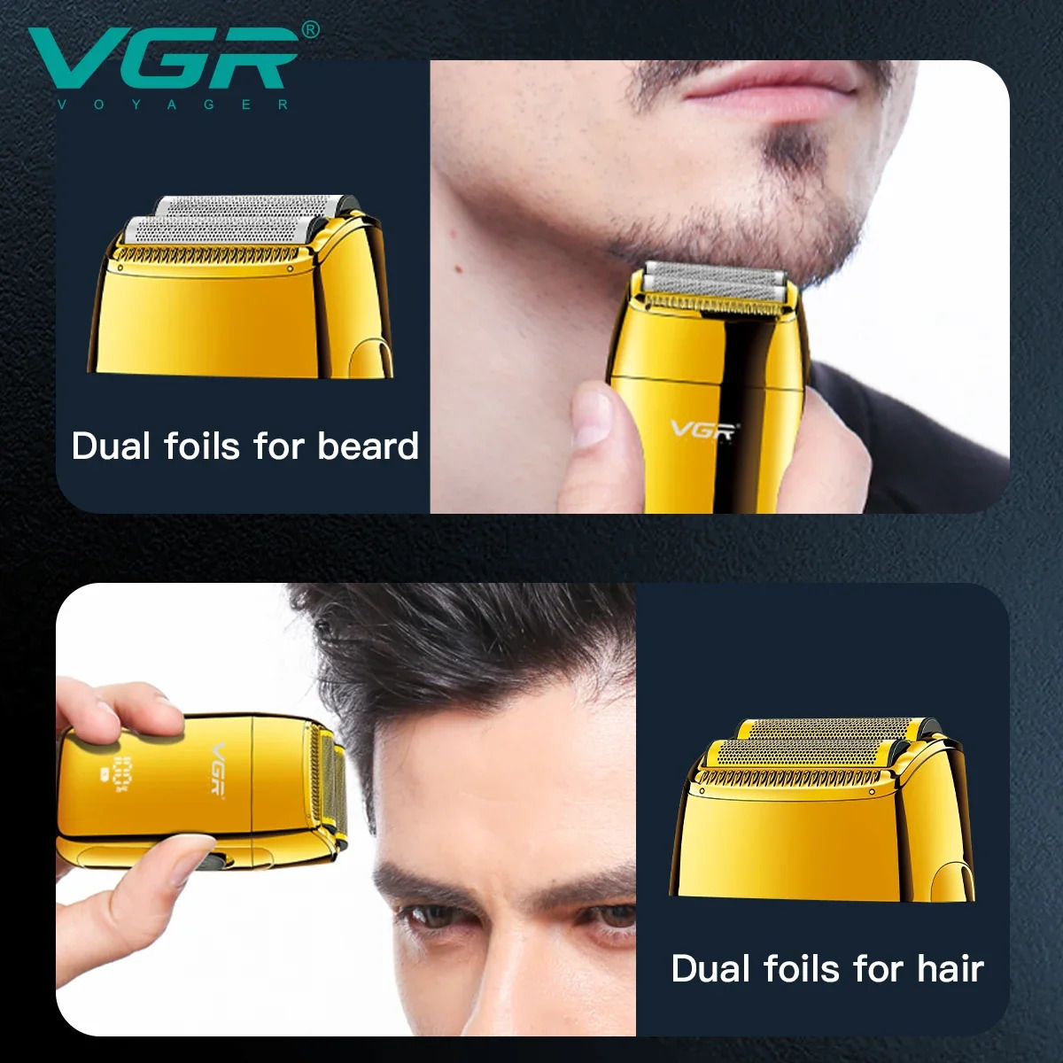 Original VGR beard trimmer professional shaver reciprocating shaver beard trimmer electric digital display trimmer mens 240703