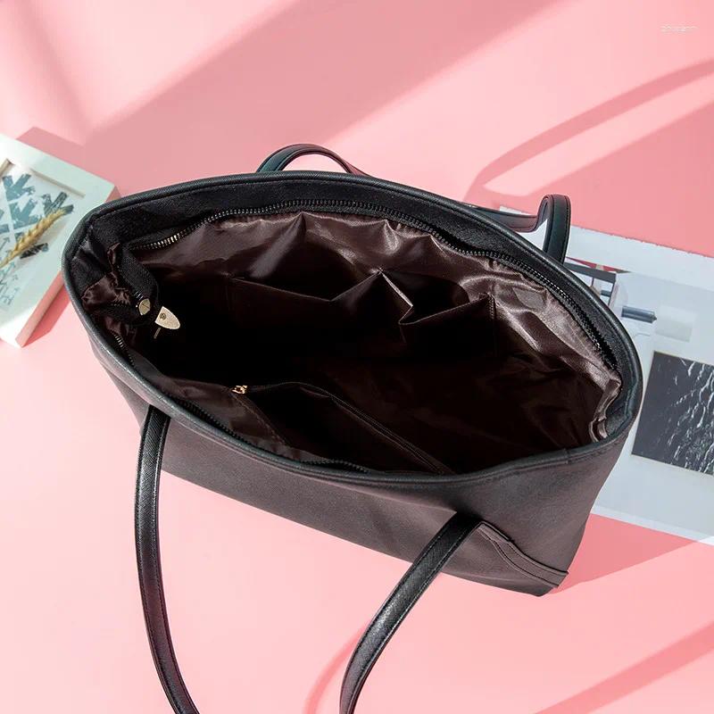 Shoulder Bags hot Two Top Handles Women's With Zipper Handbags Women Large Capacity Female Solid Black Big