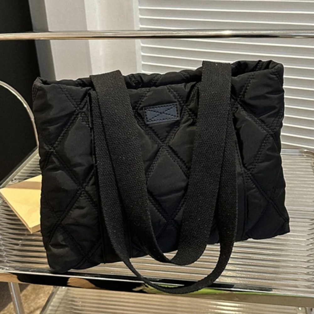 Women Cotton Padding Tote Large Capacity Pluffy Shoulder Purse Solid Color Waterproof Female Autumn Winter Daily BagH7.3#13.86