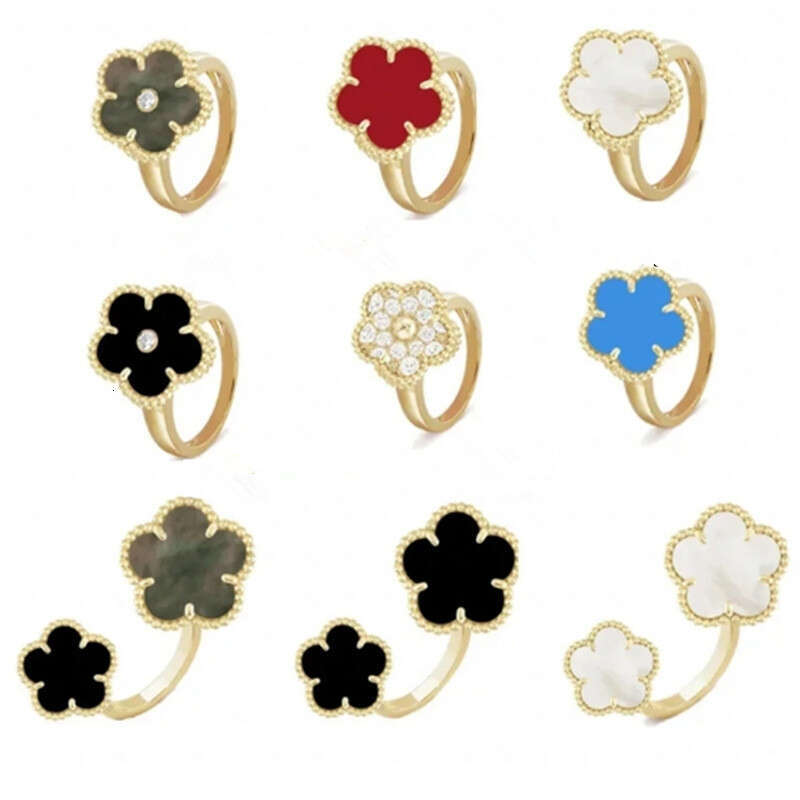 clover ring fashionable womens clothing accessory designer four leaf clover ring Chinese version 1 1 replication titanium steel red agate white fritillaria