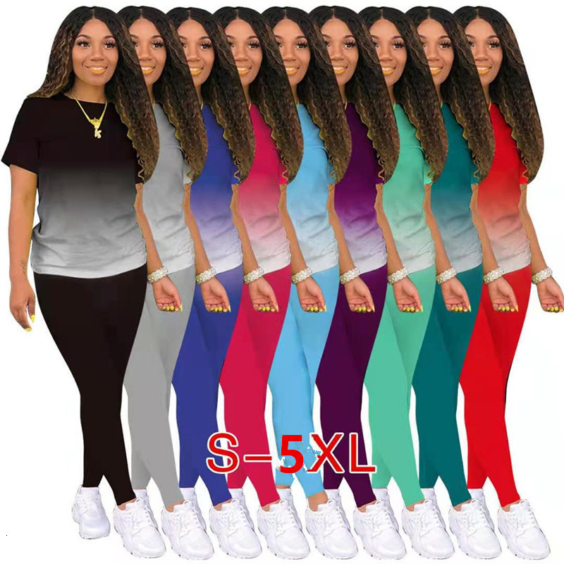 Women's Two Piece Pants Tracksuits Women 2 Pieces Sets short Sleeve O-Neck Pullover Top Trousers Sportswear Sports Suit Female Clothes Spring 220