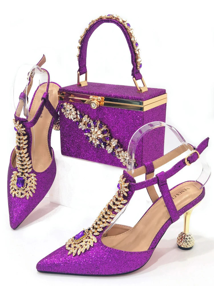 Doershow High Quality African Style Ladies Bags Latest gold Italian Shoes And Bag Set For Party HUY1-6 240702