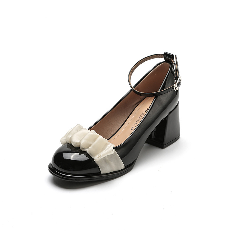Single shoe women 2023 new thick high heels fairy shallow mouth small leather gentle Mary Jane shoes women's French style