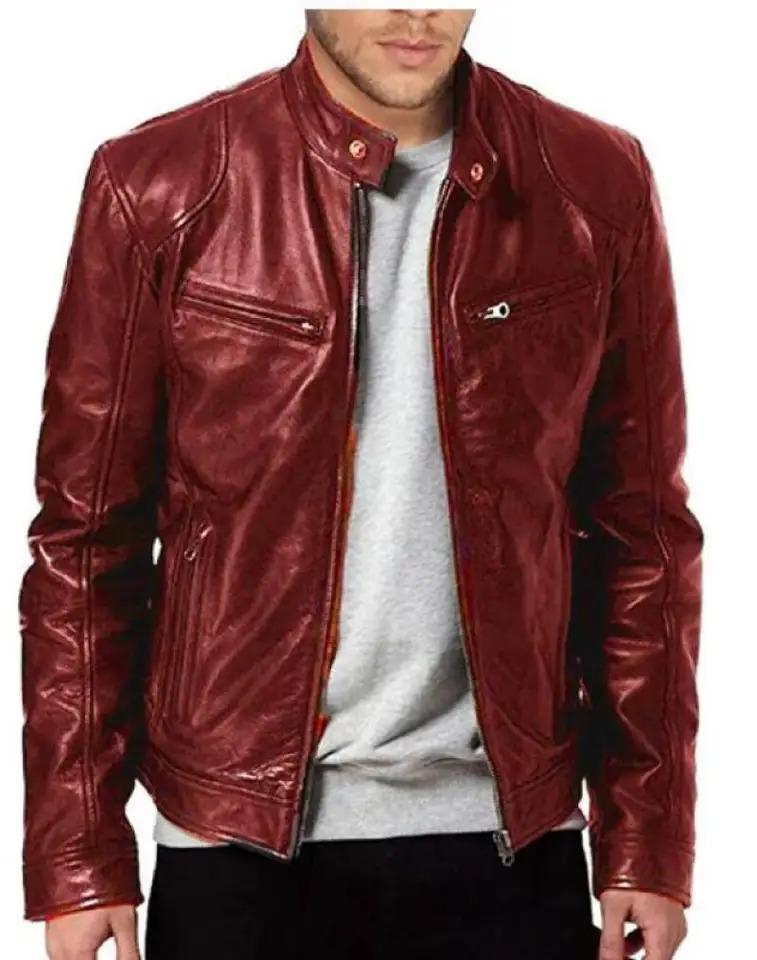 Mens Motorcycle Leather Jacket Slim Fit ShortCoat Lapel PU Jackets Autumn Zipper Stand Windproof Coat Clothing 240701wtt