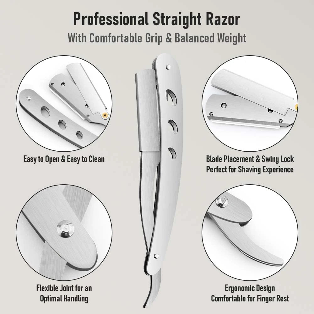 Mens shaver stainless steel shaver trimming tool hair and blade folding shaver holder with 10 razor blades 240703