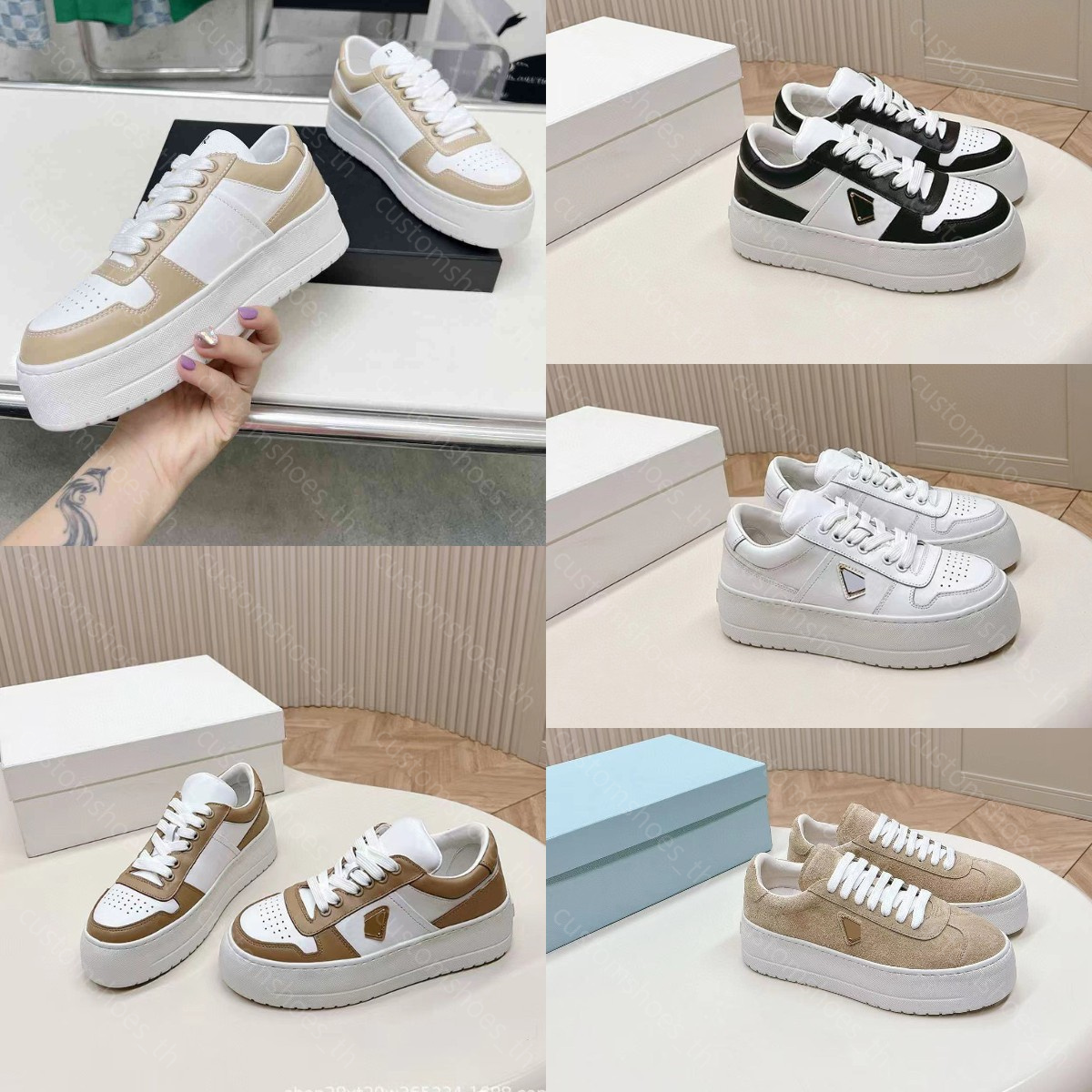 New Downtown Bold Leather Sneakers Downtown Suede Sneakers Casual Shoes Women Trainers Logo Triangle Trainer Designer Running Sneaker Thick Bottom Luxury Shoe