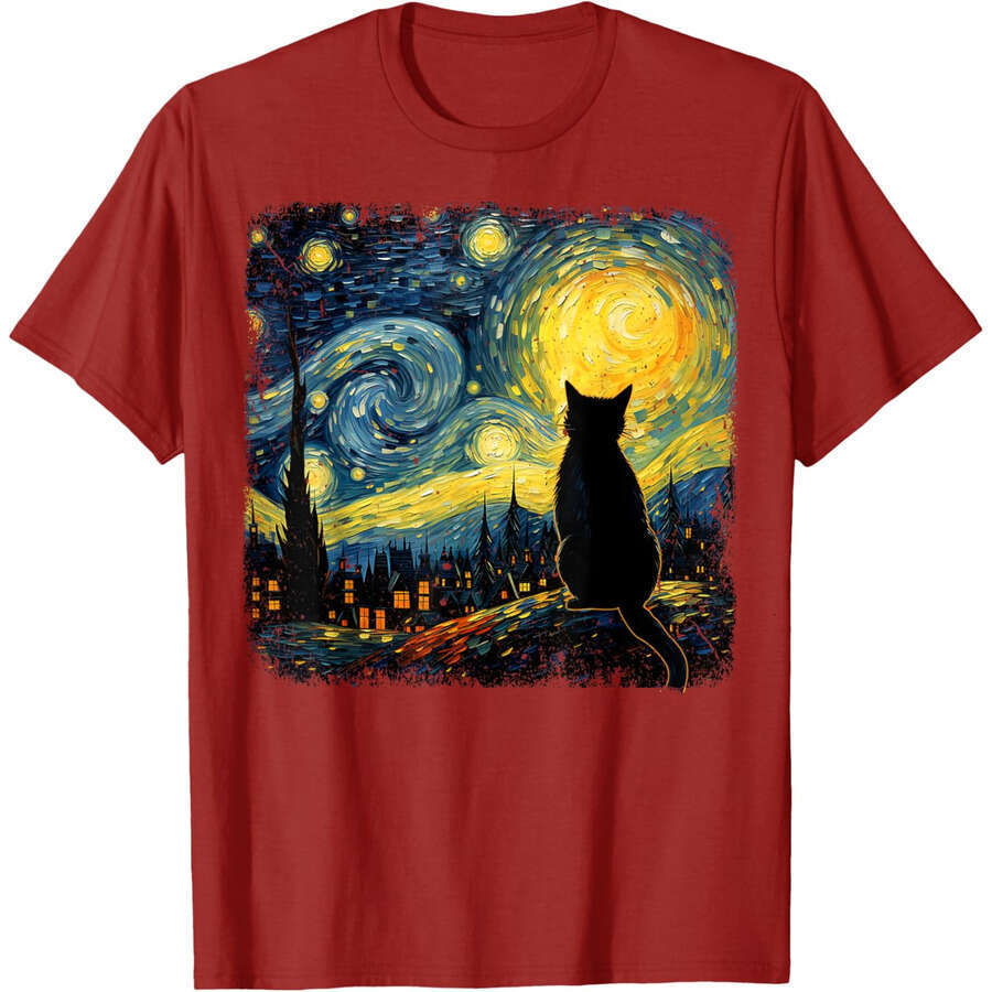 Designer Mens Womens T shirts tees tops Cat Starry Night Van Gogh Cat For Cat Lover Cat Mom Cat Dad T-Shirt clothes Free shipping