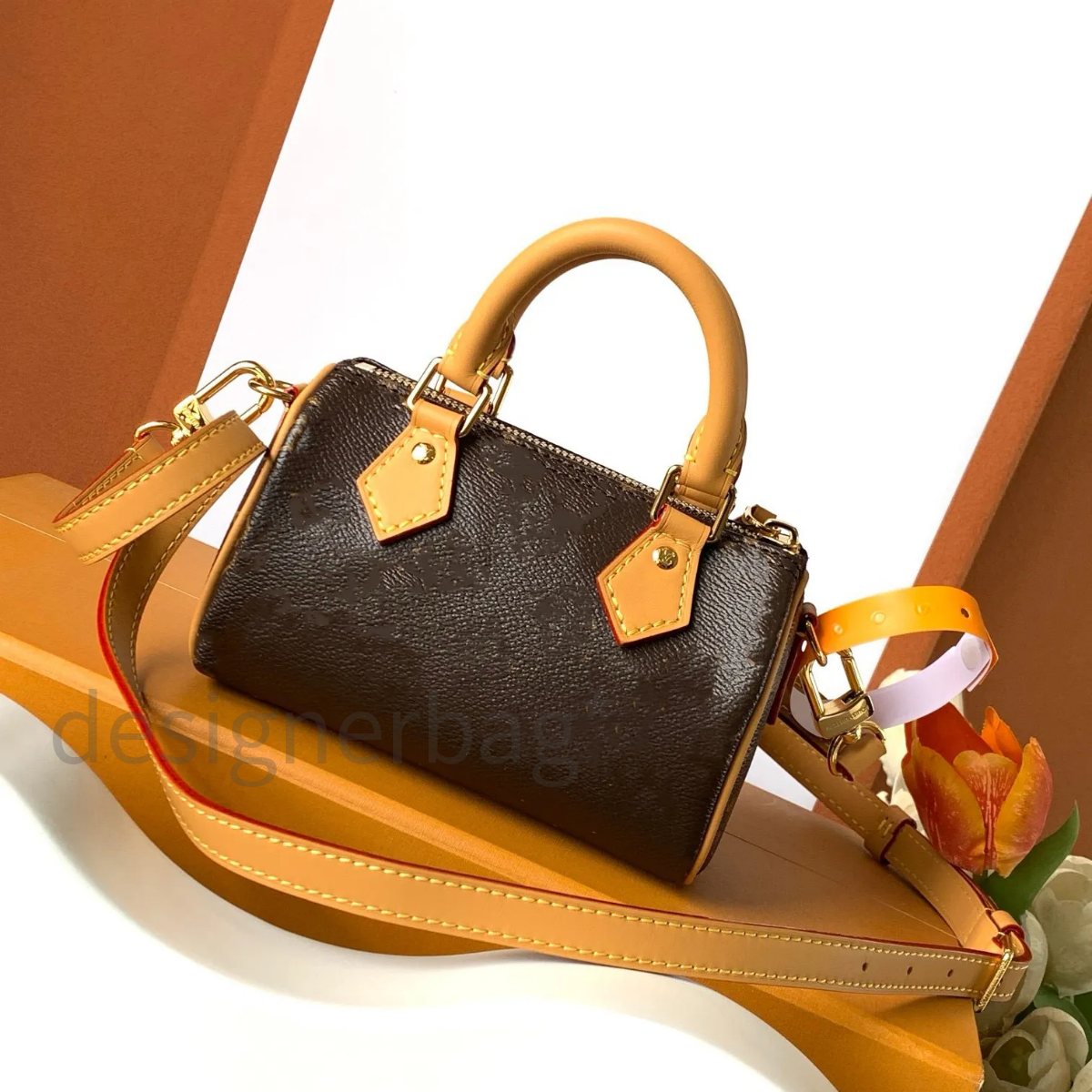 Top Designer Mini Nano 16cm Shoulder Bag Women Leather Denim Crossbody Luxury Brand Embossed Tote Purse Brown Flower Handbag
