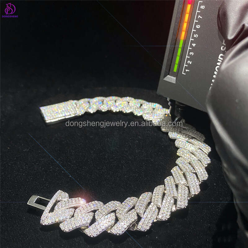Factory Direct Sales Iced Out Sparkling Diamond 18Mm Sier Gold D VVS Moissanite Hip Hop Style Miami Cuban Link Chain