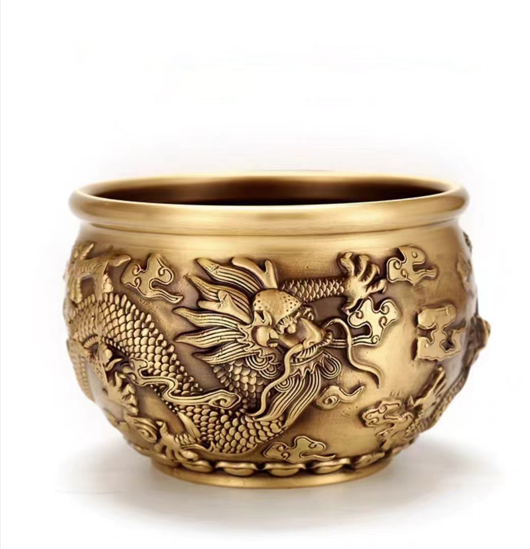 Brass dragon patterned copper cylinder for home use, attracting wealth and fortune, and luxurious hanging decorations in the office and living room