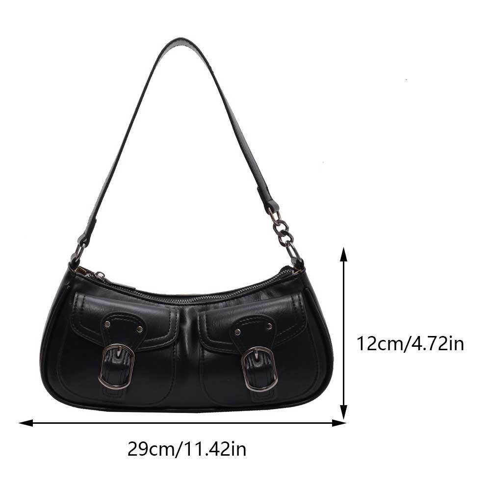 Women Fashion Double Pockets PU Leather Simple Underarm Y2K Small Handbag Large Capacity Daily Shoulder BagH7.3#32 ddmymoon