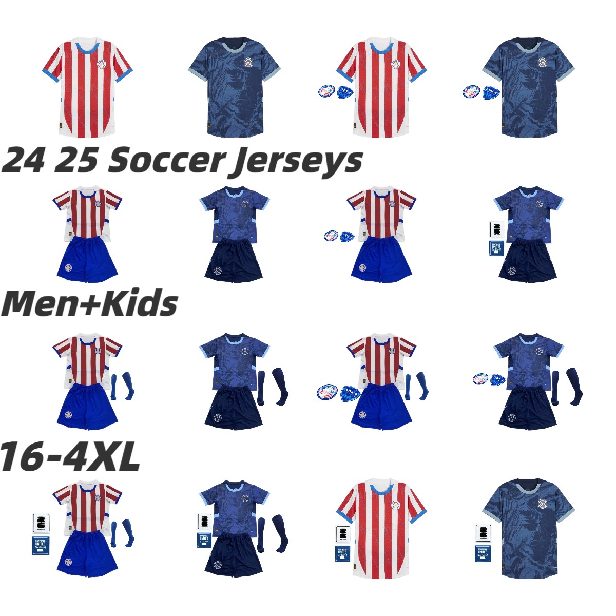 2024 2025 Paraguay Soccer Jersey Copa America maillots de foot red white away dark blue Football Shirt 24 25 men kids kit top Short sleeve custom uniform adult Size S-4XL