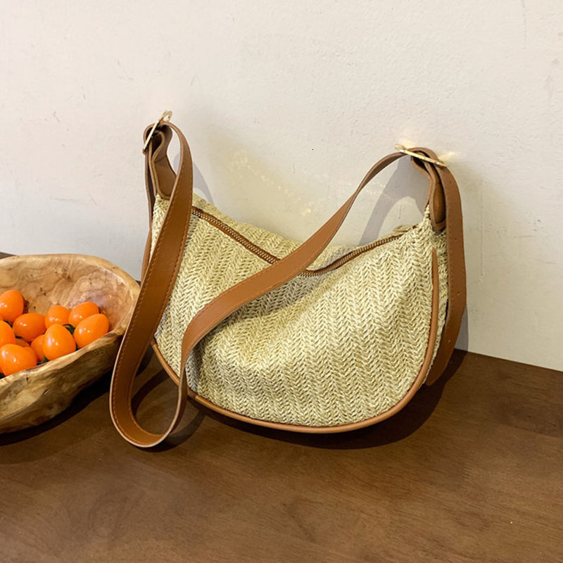 Fashion Woven Hobo Straw Bohemian Half Moon Travel Beach Bags for Women Handbags Designer Handmade Shoulder Crossbody Bag H7.3#13.5 035e5