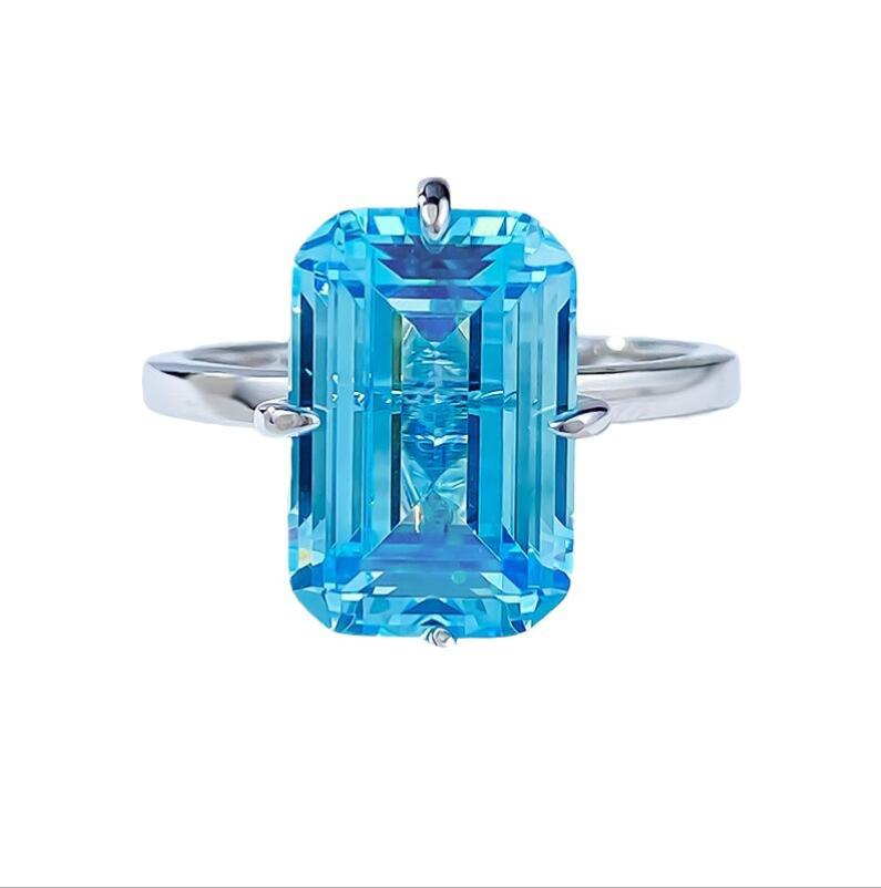 Engagement Ring: 100% Sterg Sier Princess Cut Aquamarine Solitaire Ring