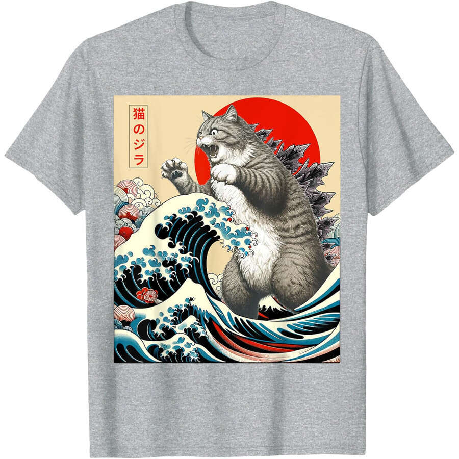 Mens tops Designer t shirt Japanese Art Funny Cat Gifts For Men Cartoon Prints T-Shirt Free shipping