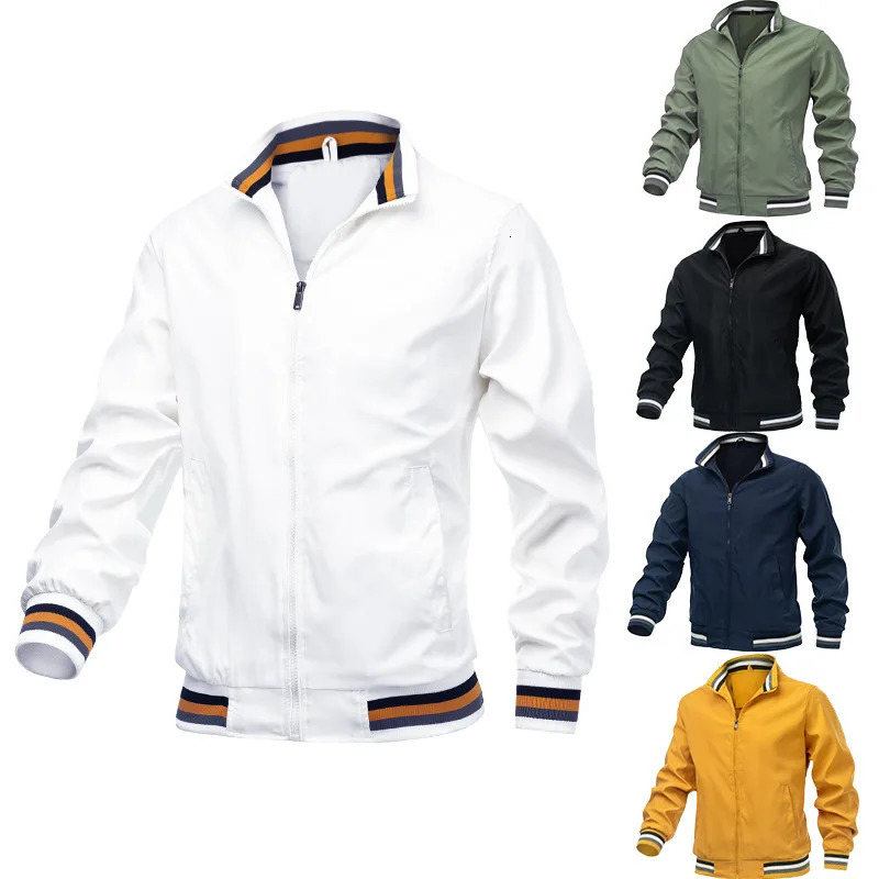 casual jacket for mens spring and summer sports solid color striped fashionable breathable motorcycle 240701wtt