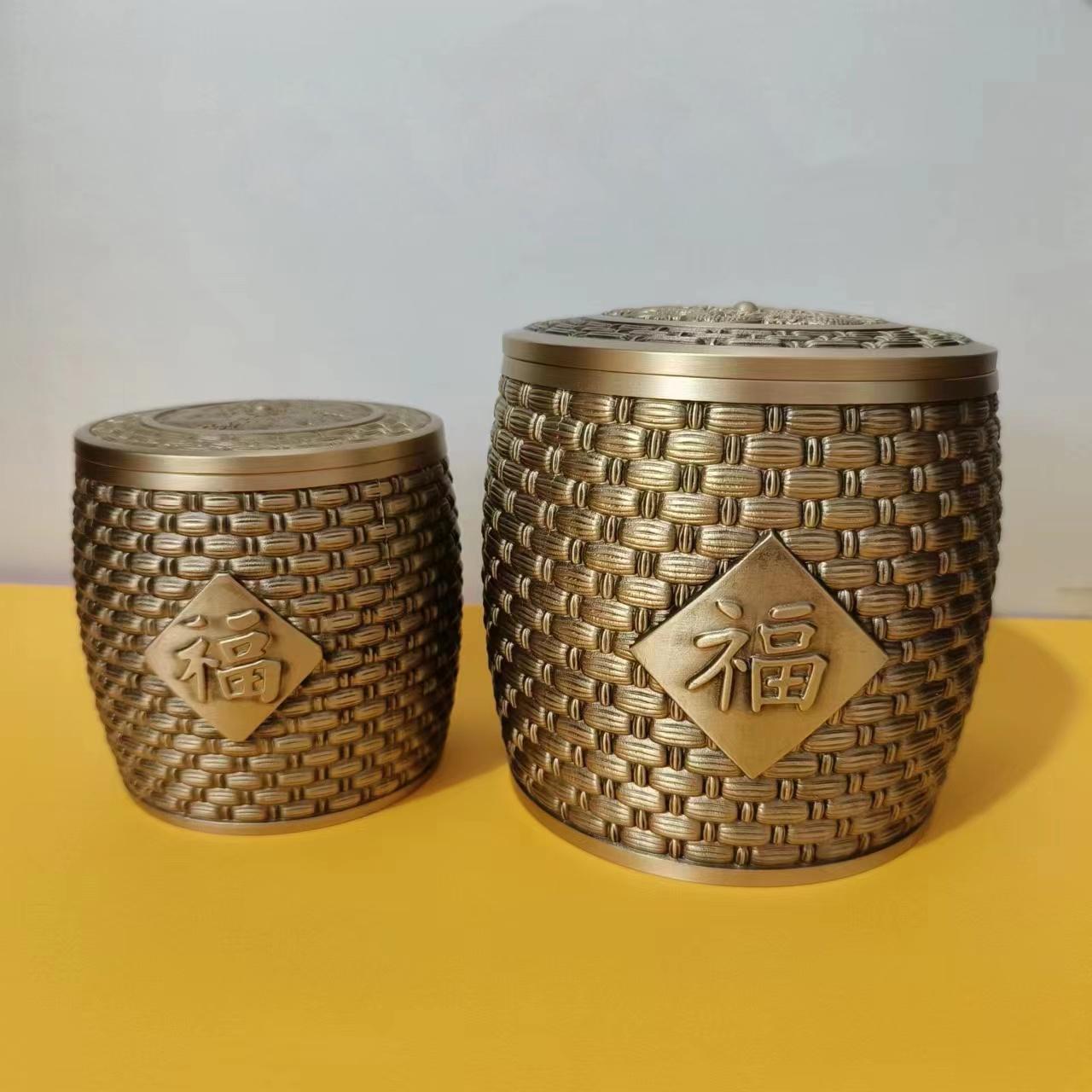 Brass Fuzi tea jar, living room, tea table, tea set decoration, tea ceremony crafts, ornaments, business gifts