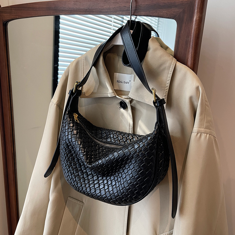 Women Daily Adjustable Strap Woven Simple Hobo Solid Color Stylish Shoulder Shopping Bag H7.3#17