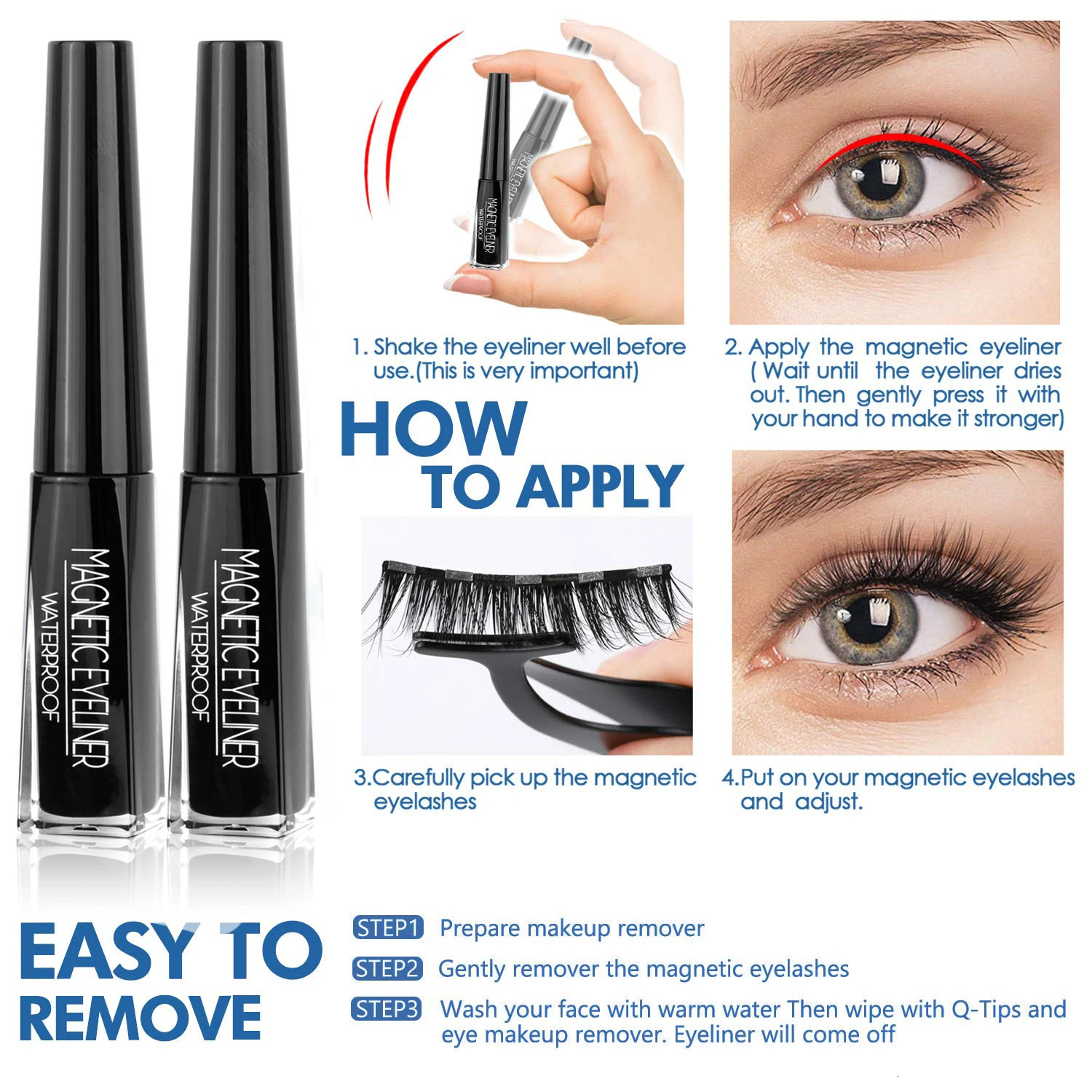 3D Magnetic Eyelashes with Eyeliner Kit 5 Pairs Reusable False Eyelashes Natural Look Magnetic Lashes 240702