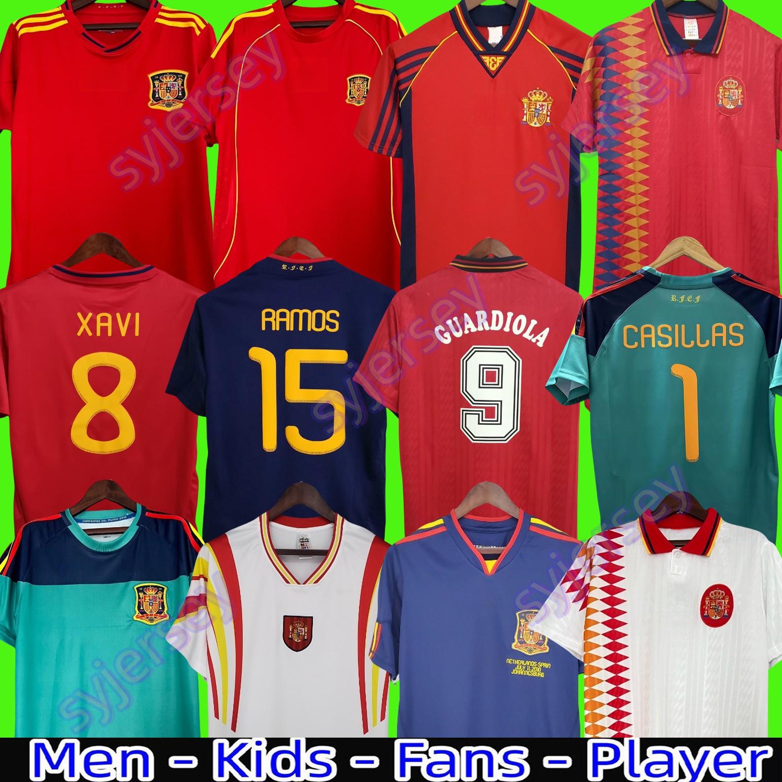 final 1998 Spain retro jersey 1996 1994 RAUL XAVI Hierro LUIS ENSRIQUE ALONSO Caminero Iniesta PUYOL PIQUE David Villa TORRES 2008 2012 2002 Guerrero Guardiola RAMOS